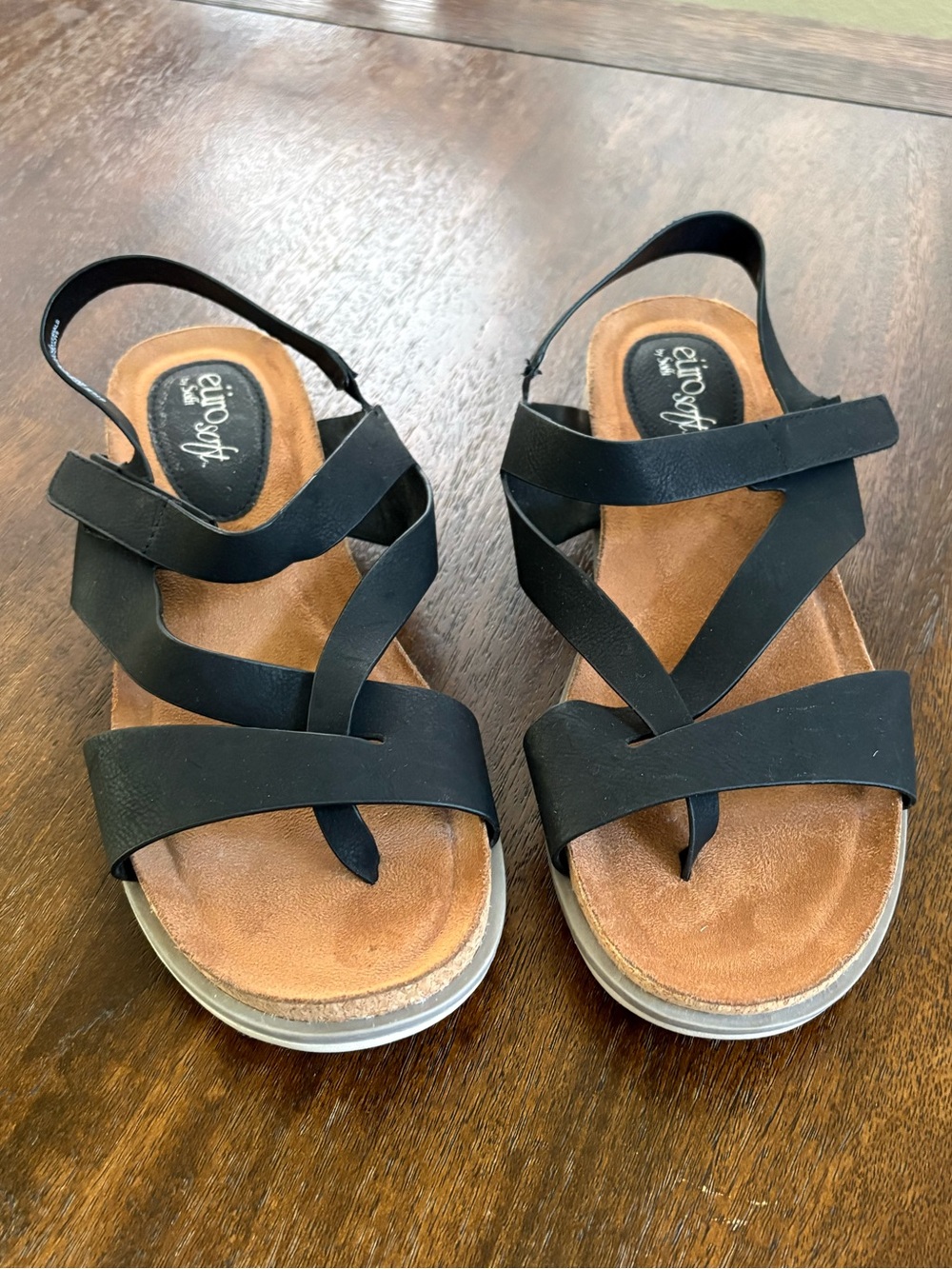 Eurosoft by Sofft Lexie Black Strappy Wedge Sandals Women 8.5M Summer
